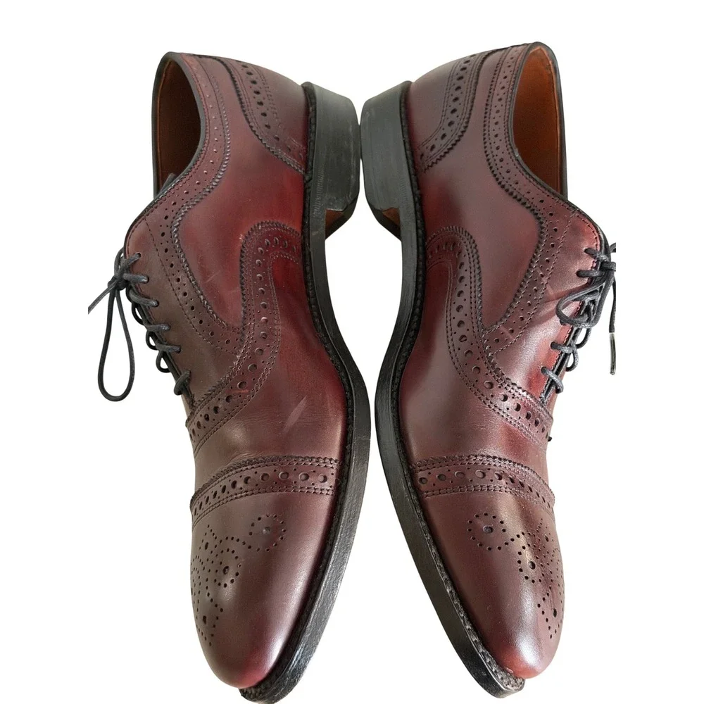 Allen Edmonds Strand Oxford Mens 10.5 D Burgundy Brogue Cap Toe USA